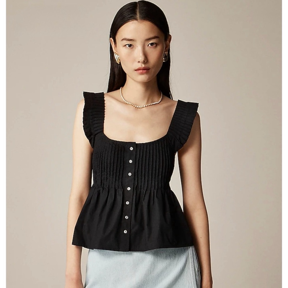 NWT J. Crew Pintuck Peplum Top Black
